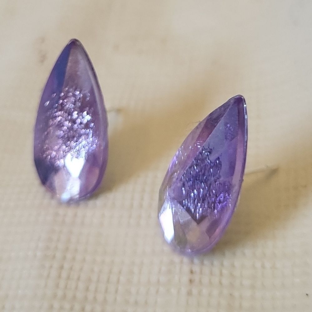Enchanted Teardrop Earrings Purple Crystal Bezel Whimsical Glam